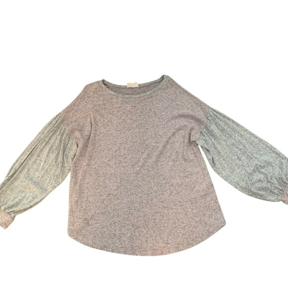 NEW MARISA JULL GRAY/PINK HEATHERED LONG BALLOON SLEEVE TOP LARGE - Picture 5 of 8